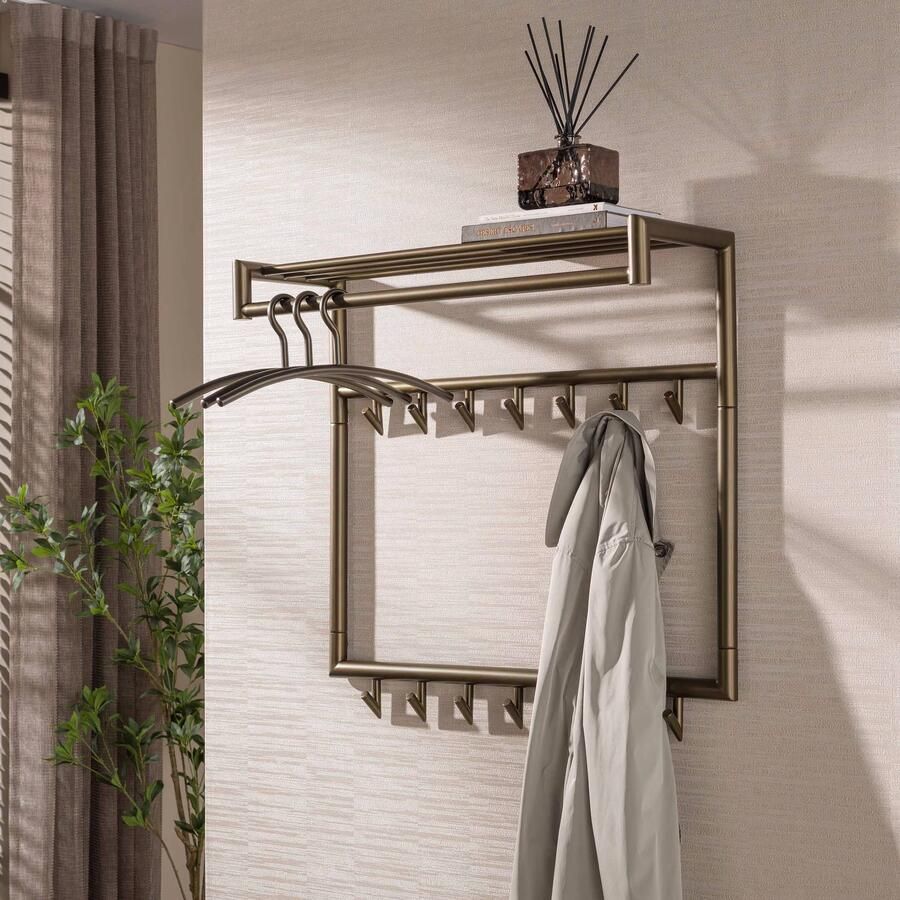 LifestyleFurn Kapstok Letica Met 2x7 haken en plank Drift Brown