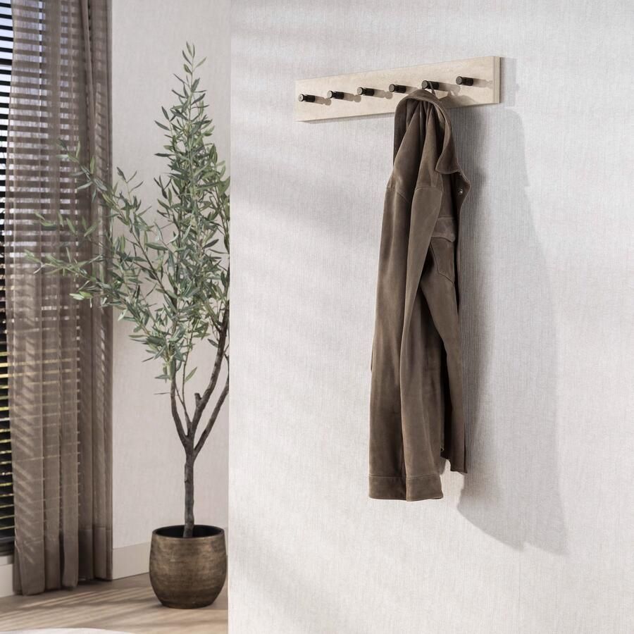 LifestyleFurn Kapstok Markita Staal en travertinlook Met 6 haken Drift Brown