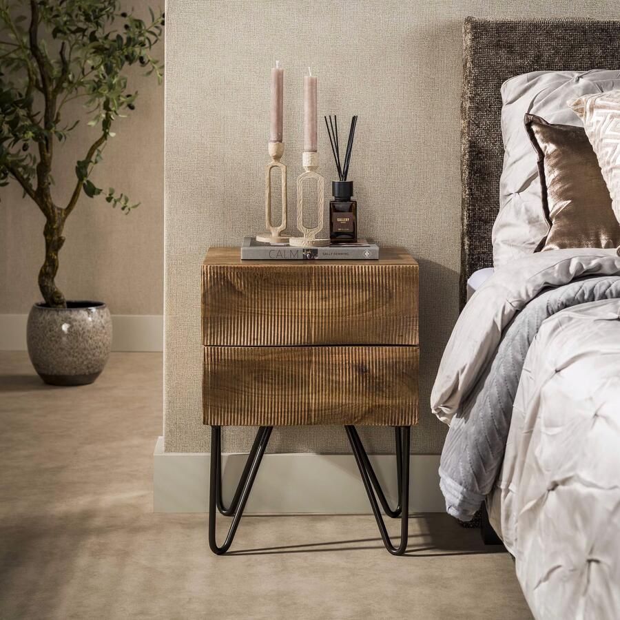 LifestyleFurn Nachtkastje Dulse Mangohout Met 2 lades Bruin