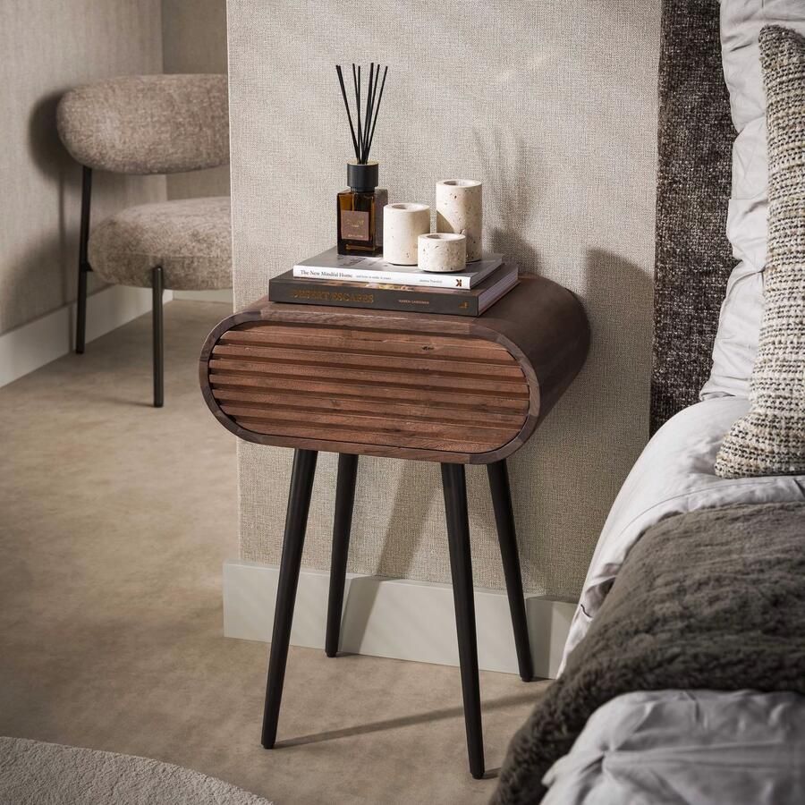 LifestyleFurn Nachtkastje Grady Acaciahout Met 1 lade Bruin
