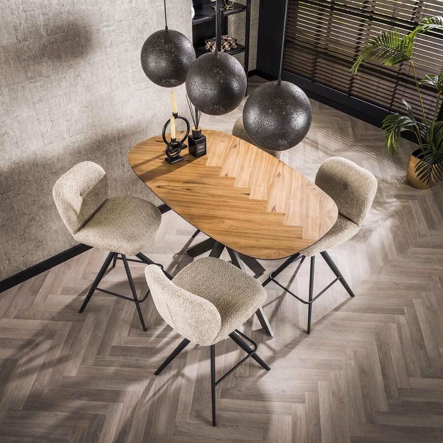 LifestyleFurn Organische Bartafel Samyra Visgraat Teakhout 140 x 80cm Gerecycled teakhout fineer