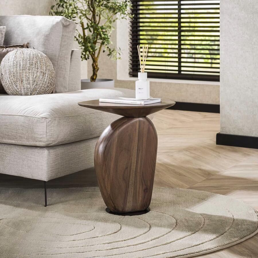 LifestyleFurn Organische Bijzettafel Linsie Acaciahout 45 x 36cm Massief acacia glaze brown Rond