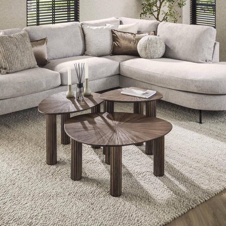 LifestyleFurn Organische Bijzettafel Sadaf Teakhout Set van 3 stuks Teak rust brown