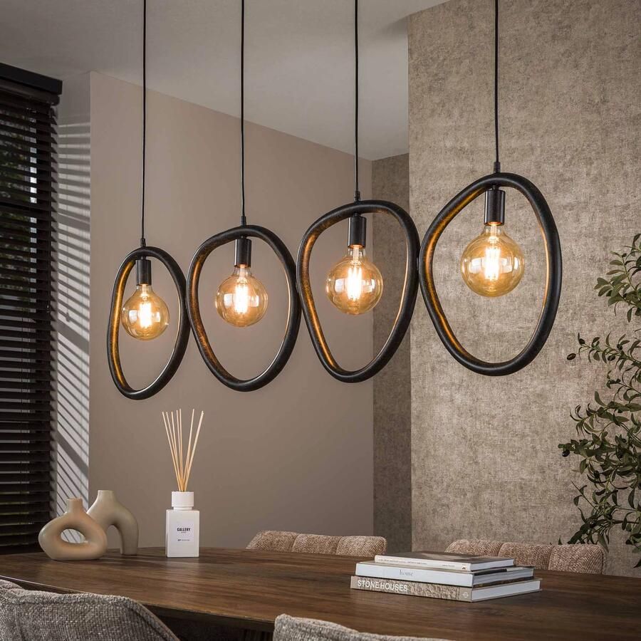 LifestyleFurn Organische Hanglamp Joelle 4-lamps Artic Black finish Artic zwart