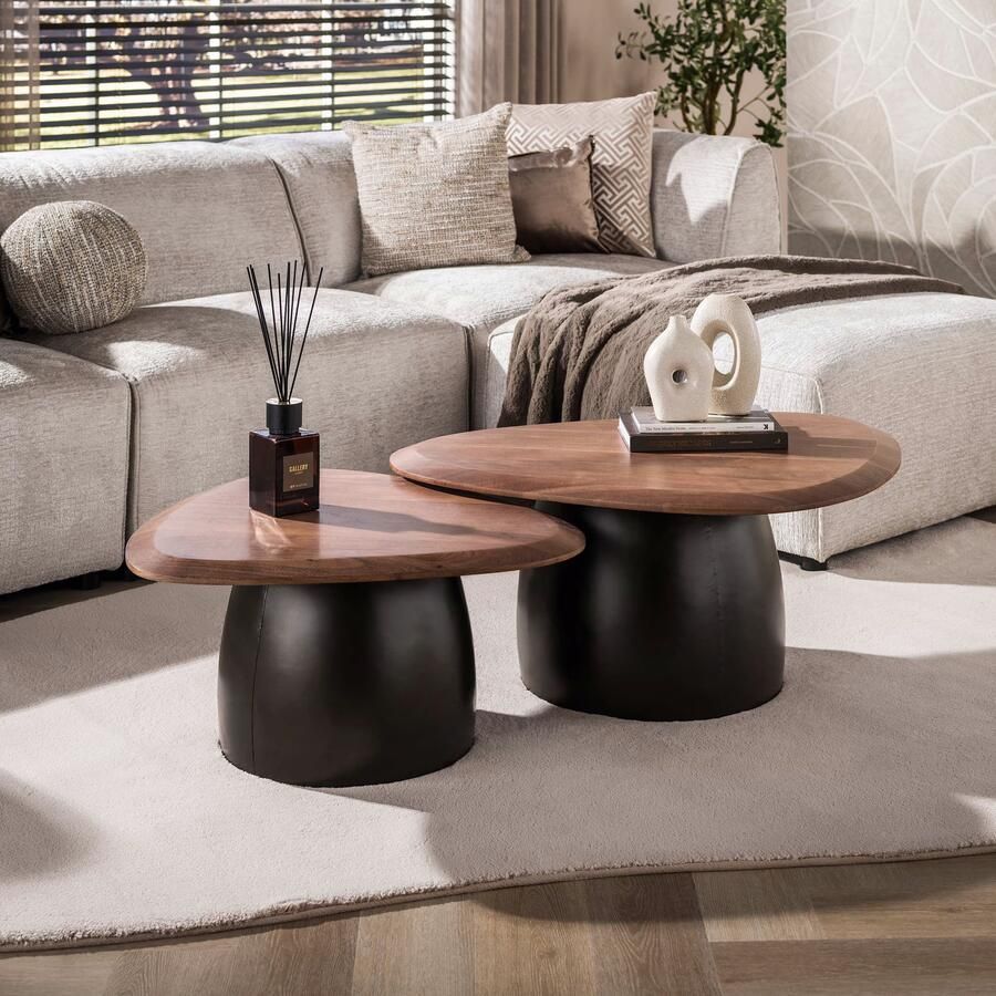 LifestyleFurn Organische Salontafel Junette Acaciahout Set van 2 stuks Bruin