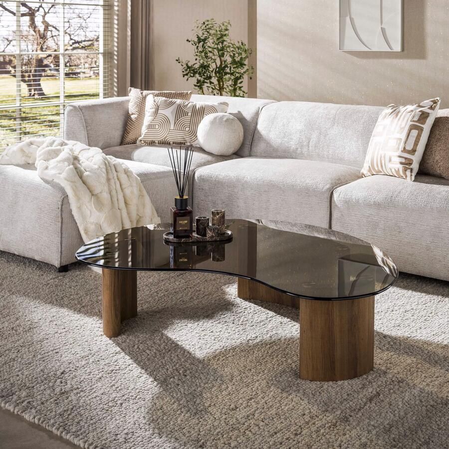 LifestyleFurn Organische Salontafel Kely Brons glas 131 x 86cm Bruin