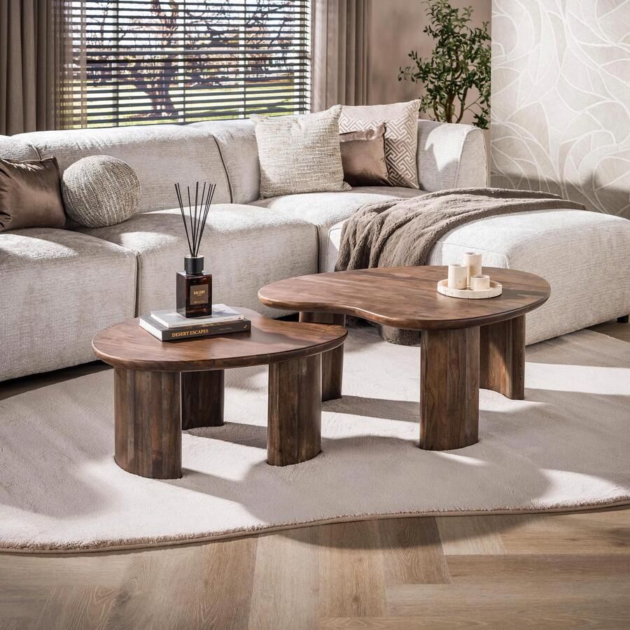 LifestyleFurn Organische Salontafel Marlise Acaciahout Set van 2 stuks Bruin