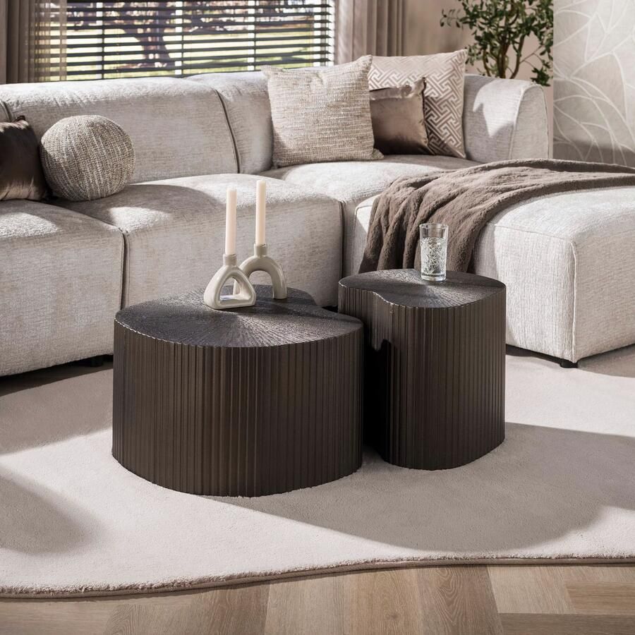 LifestyleFurn Organische Salontafel Nayda Brons Liquid Set van 2 stuks