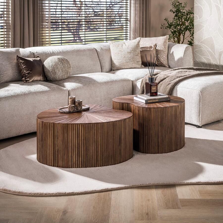 LifestyleFurn Organische Salontafel Sadaf Teakhout Set van 2 stuks Bruin