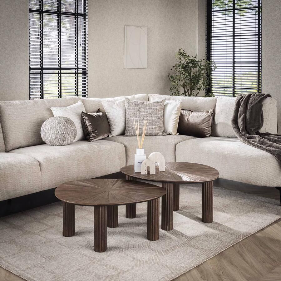 LifestyleFurn Organische Salontafel Sadaf Teakhout Set van 2 stuks Teak rust brown