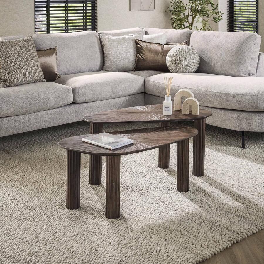 LifestyleFurn Organische Salontafel Sadaf Teakhout Set van 2 stuks Teak rust brown