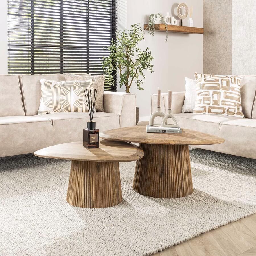LifestyleFurn Organische Salontafel Sharmila Mangohout Set van 2 stuks Massief mango zandkleur