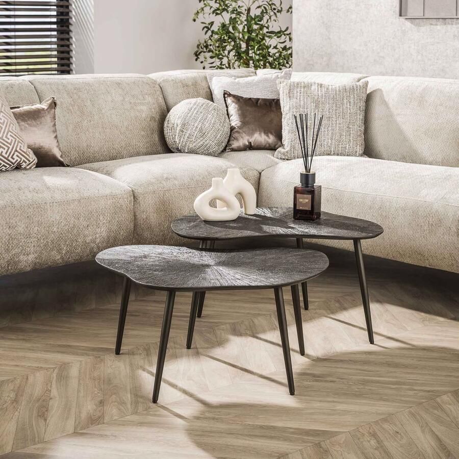 LifestyleFurn Organische Salontafel Teara Leaf Ray Metal finish Set van 2 stuks Brons donkerbruin