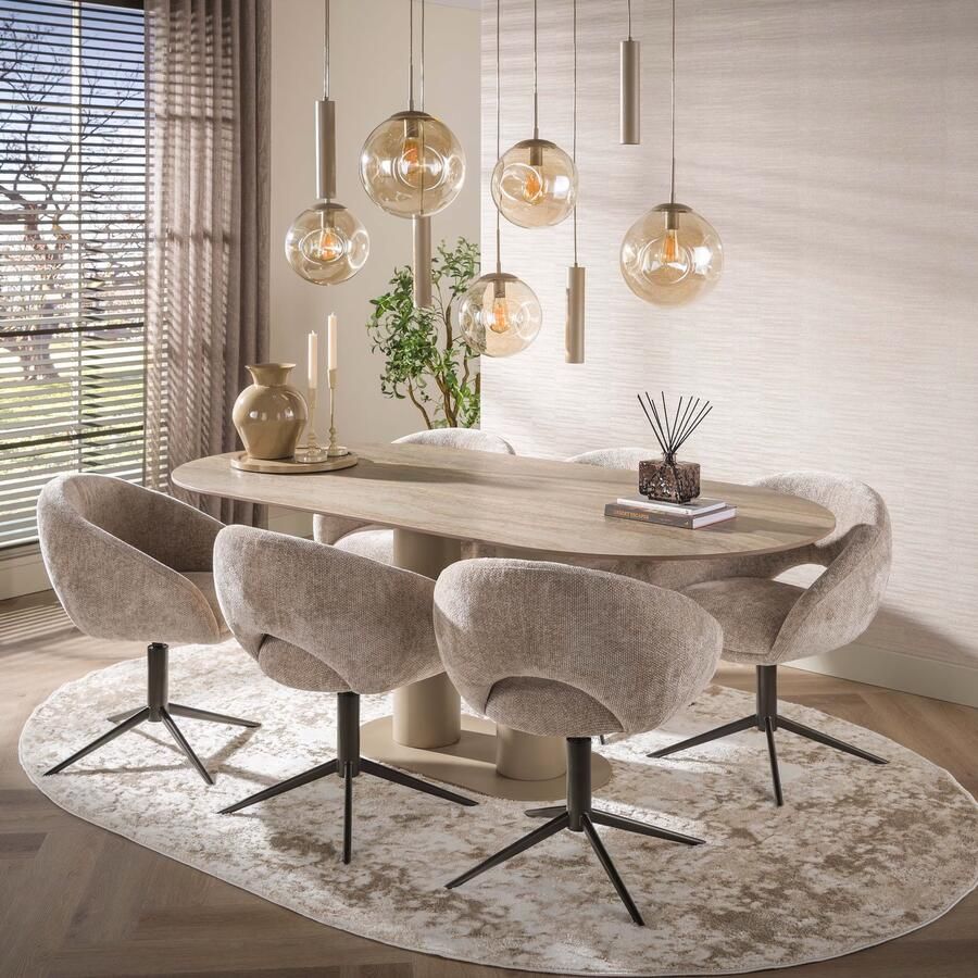 LifestyleFurn Ovale Eettafel Atif Keramiek in travertinlook 215 x 105cm Beige Ovaal
