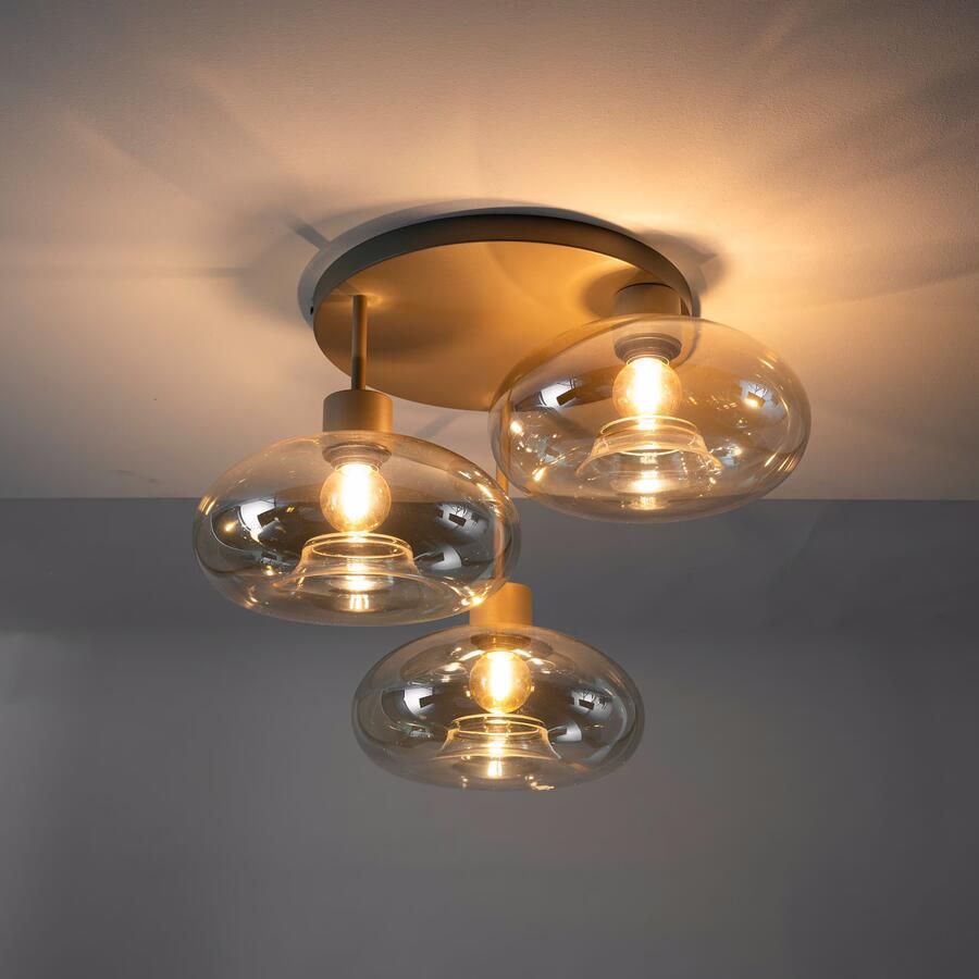 LifestyleFurn Plafondlamp Faiga Glas en beige metaal 3-lamps