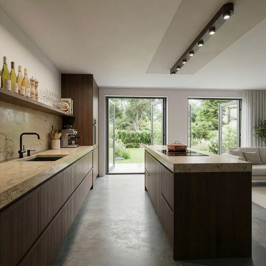 LifestyleFurn Plafondlamp Letonya 7-lamps 195cm Sienna Bruin