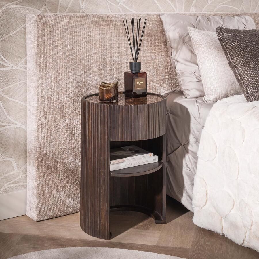LifestyleFurn Rond Nachtkastje Elodie Mangohout en marmerlook Bruin