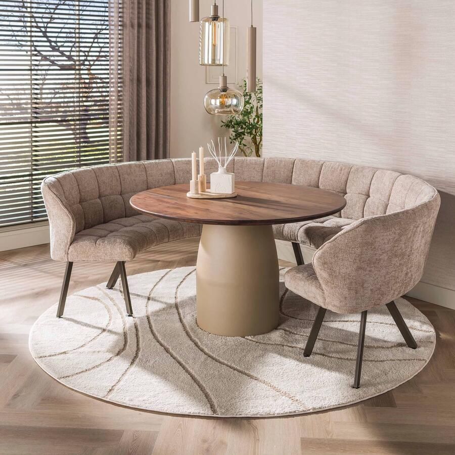 LifestyleFurn Ronde Eettafel Julissa Acaciahout en beige metaal 130cm Bruin