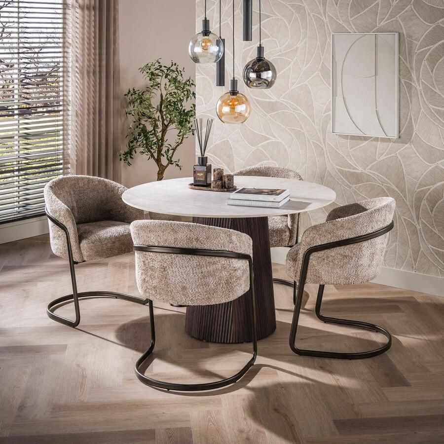 LifestyleFurn Ronde Eettafel Akai Keramiek in Taj Mahal-look Ø120cm Bruin