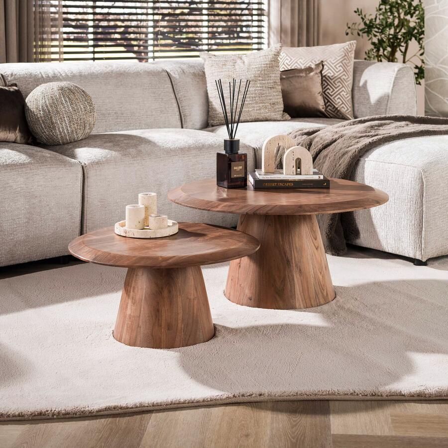 LifestyleFurn Ronde Salontafel Cardell Acaciahout Set van 2 stuks Bruin