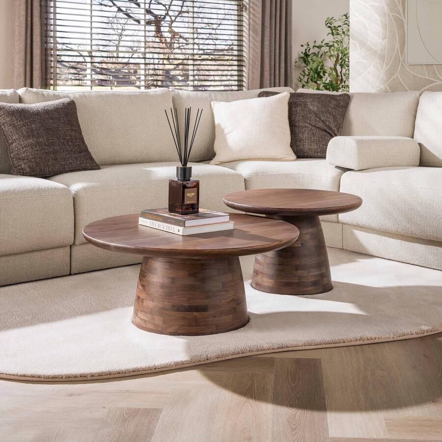 LifestyleFurn Ronde Salontafel Malu Acaciahout Set van 2 stuks Bruin