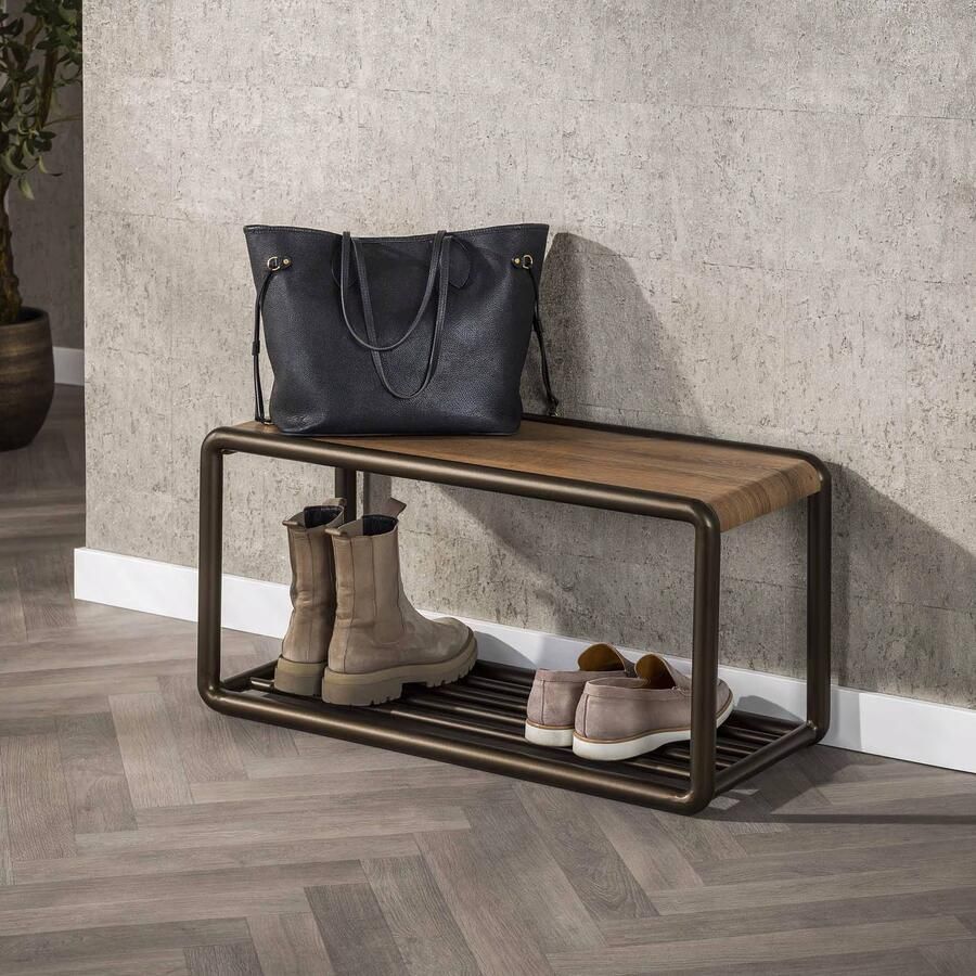 LifestyleFurn Schoenenrek Karalynn Eikenlook en staal Drift brown