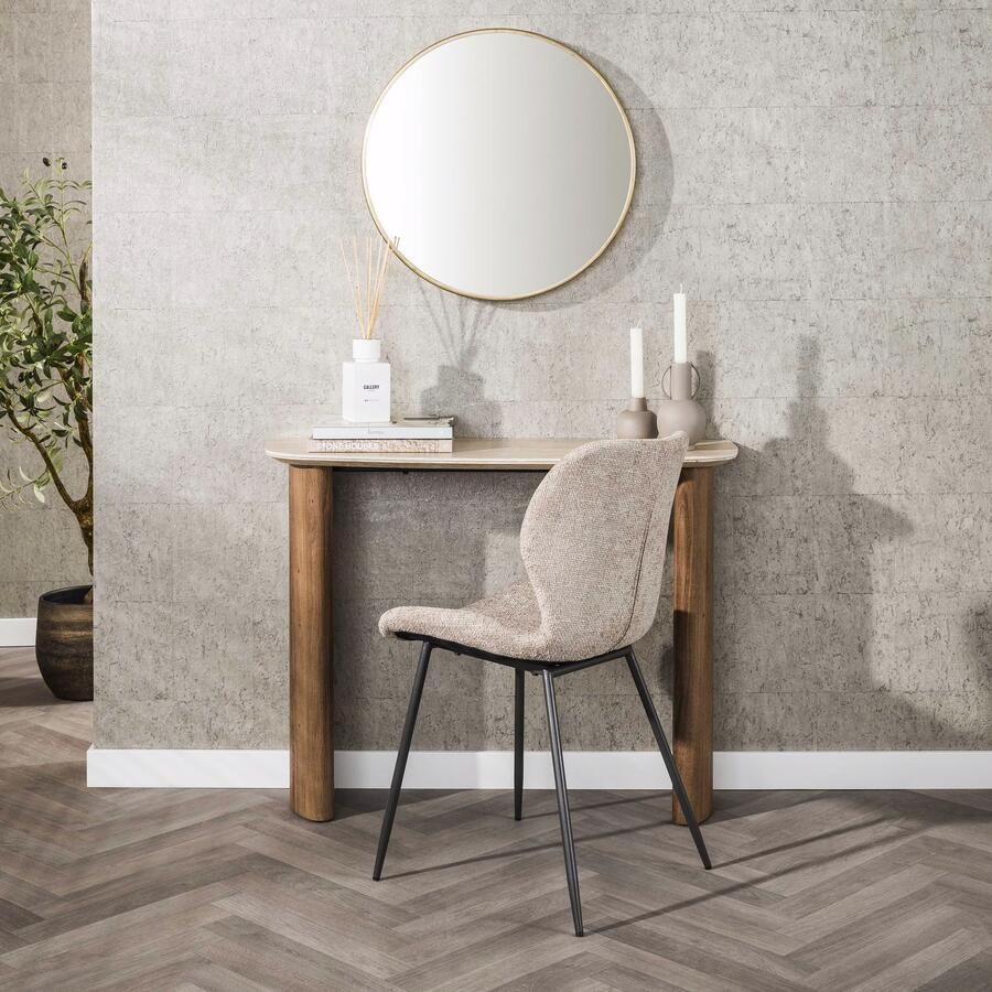 LifestyleFurn Sidetable Laycie Keramiek in Travertin-look 100cm Bruin