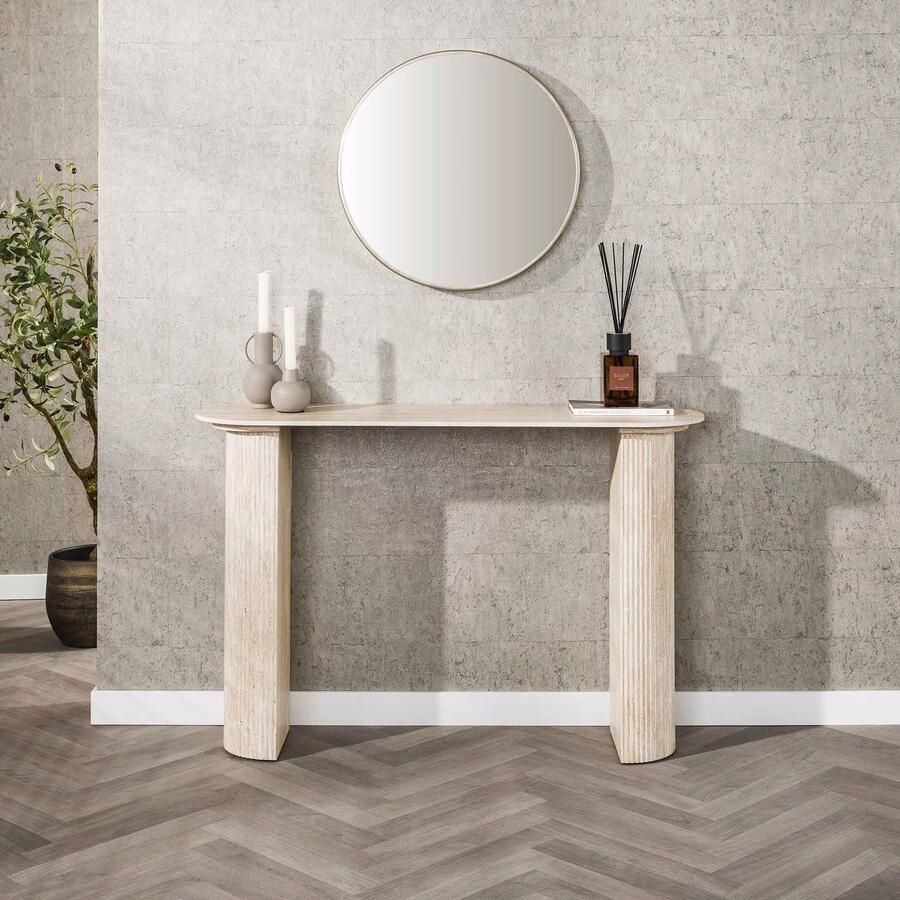 LifestyleFurn Sidetable Kaptafel Ciarra Travertinlook 120cm Keramiek travertine