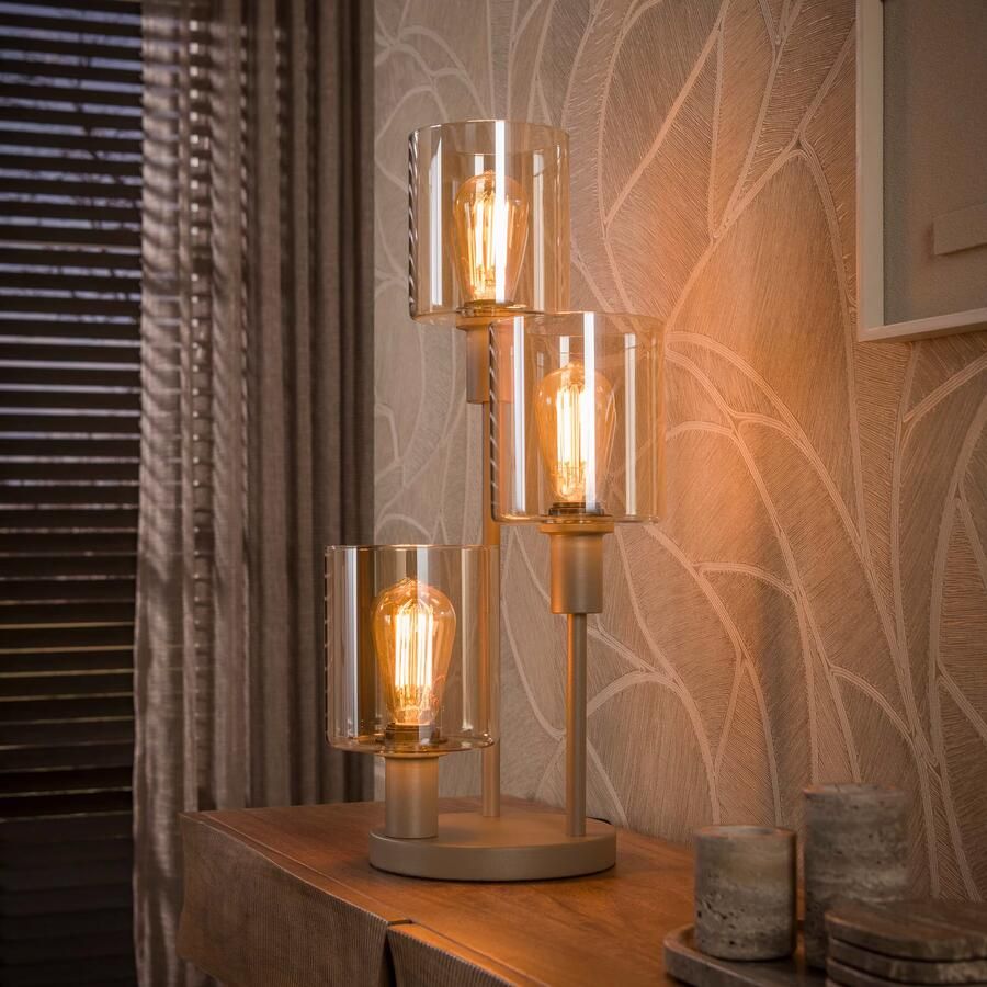 LifestyleFurn Tafellamp Deatra 3-lamps Amber Beige
