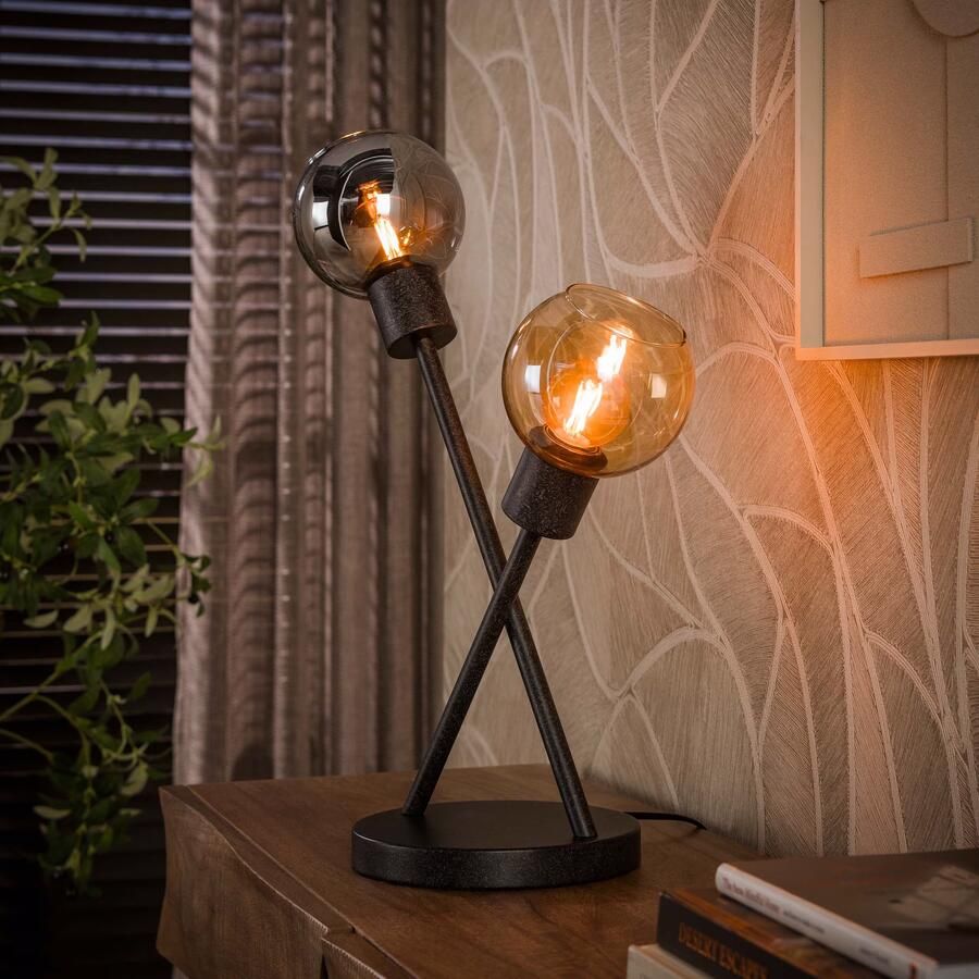 LifestyleFurn Tafellamp Janetta Glas en metaal 2-lamps Artic Zwart