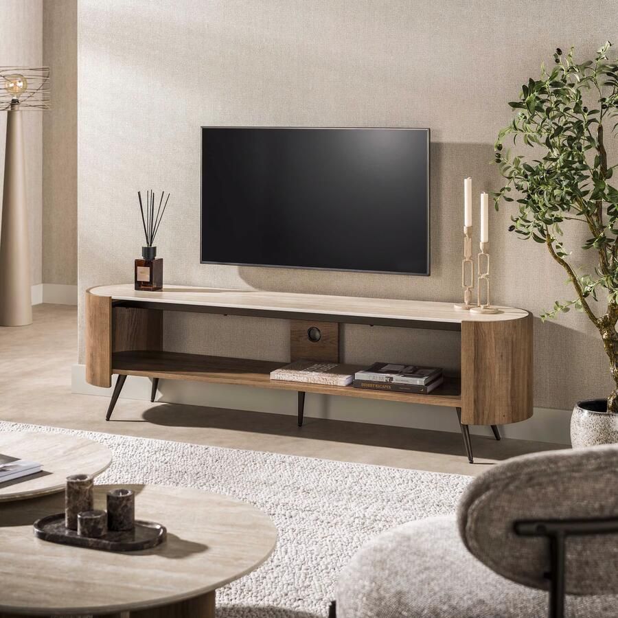 LifestyleFurn TV-meubel Terina Keramiek in Travertinlook 180cm Bruin
