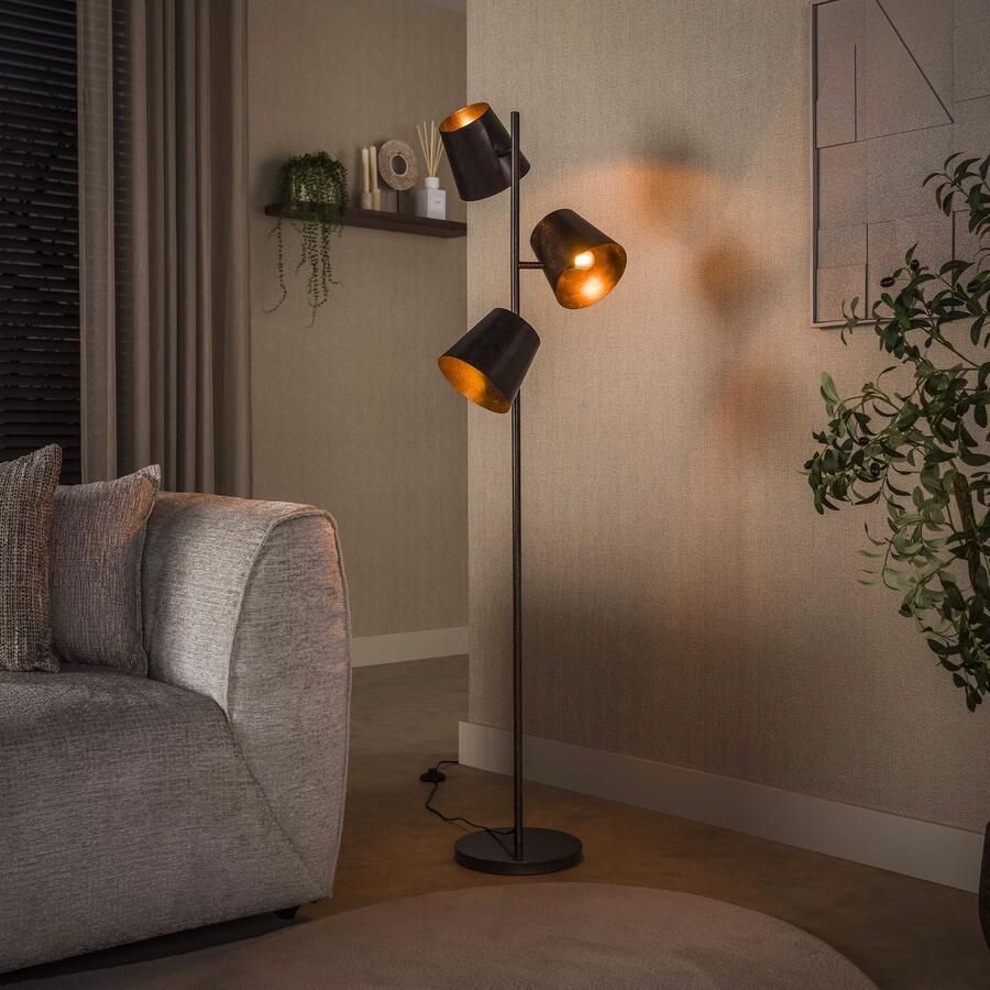 LifestyleFurn Verstelbare Vloerlamp Jo 3-lamps Urban Bruin