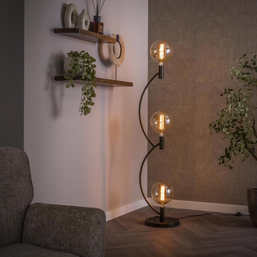 LifestyleFurn Vloerlamp Amado 3-lamps Sienna bruin Sienna brown