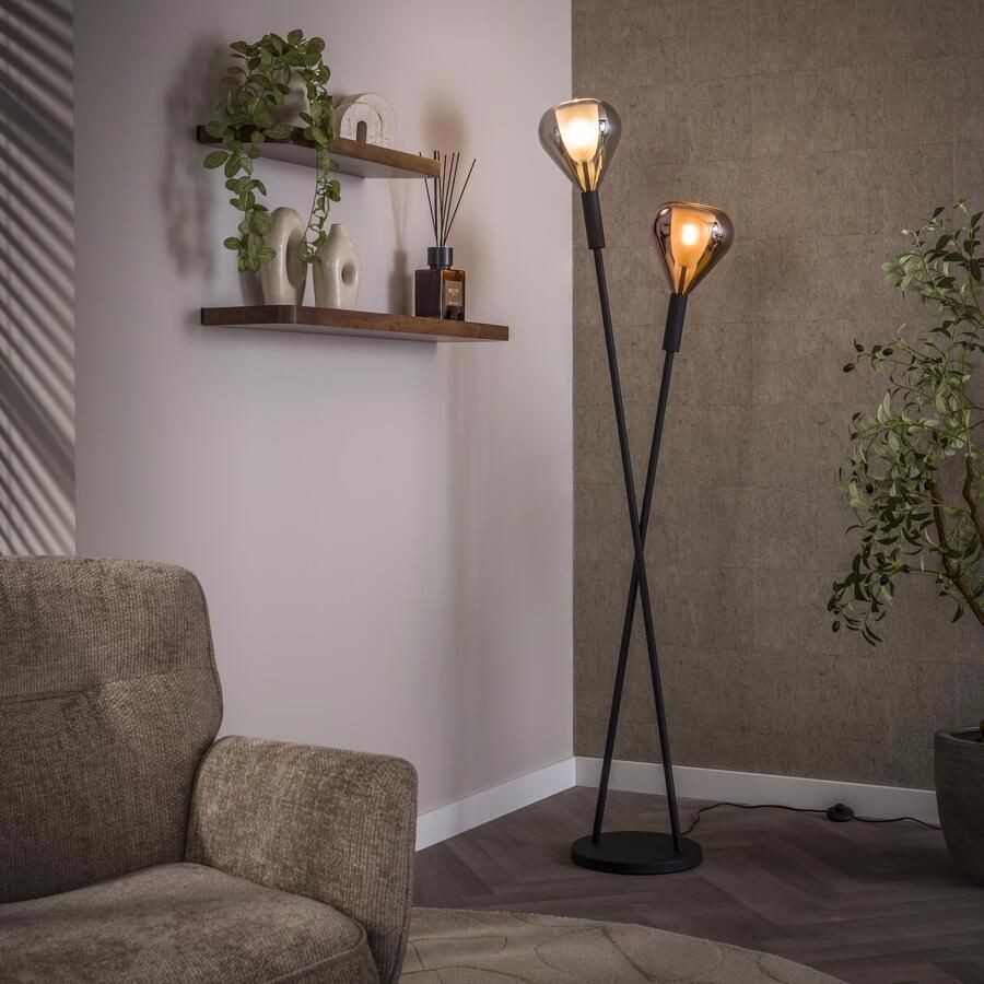 LifestyleFurn Vloerlamp Cristine 2-lamps 175cm Zwart