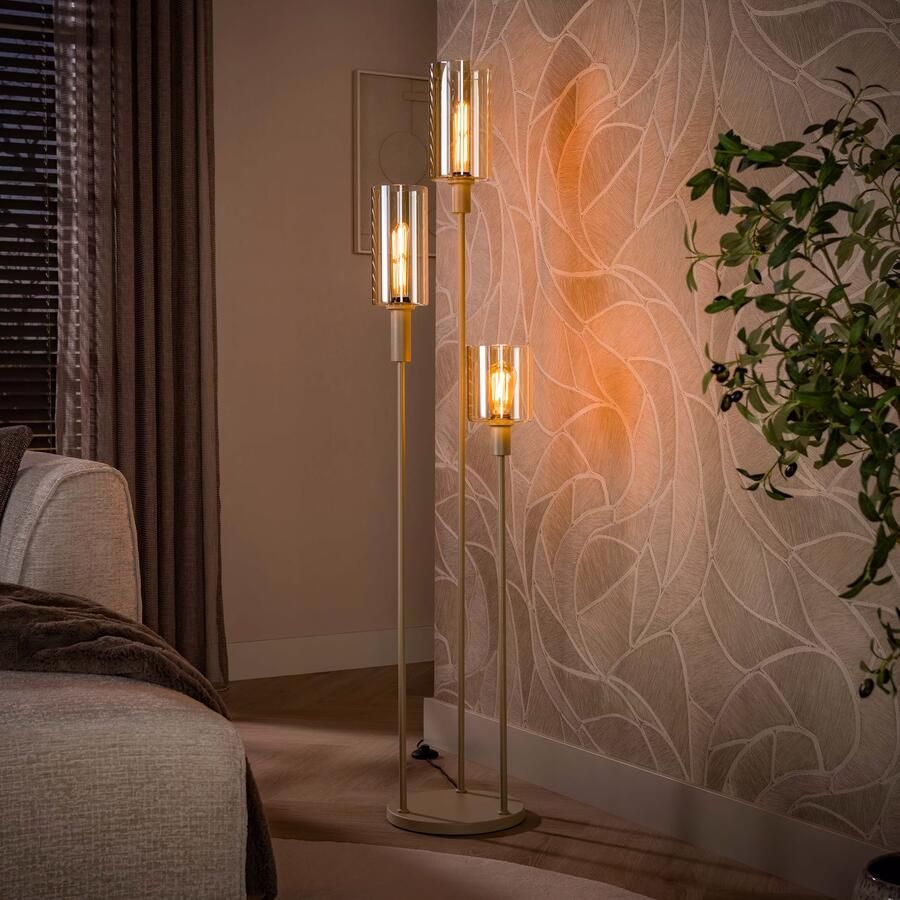 LifestyleFurn Vloerlamp Deatra 3-lamps Amber Beige