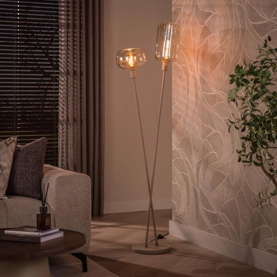 LifestyleFurn Vloerlamp Faiga Glas en beige metaal 2-lamps