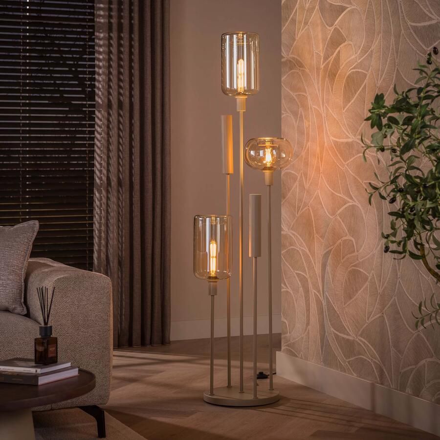 LifestyleFurn Vloerlamp Faiga Glas en beige metaal 2+3-lamps
