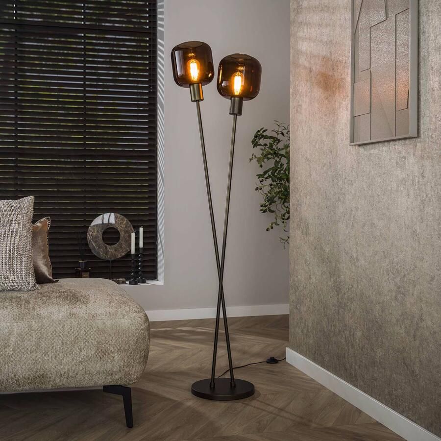 LifestyleFurn Vloerlamp Gill 2-lamps Sienna brown