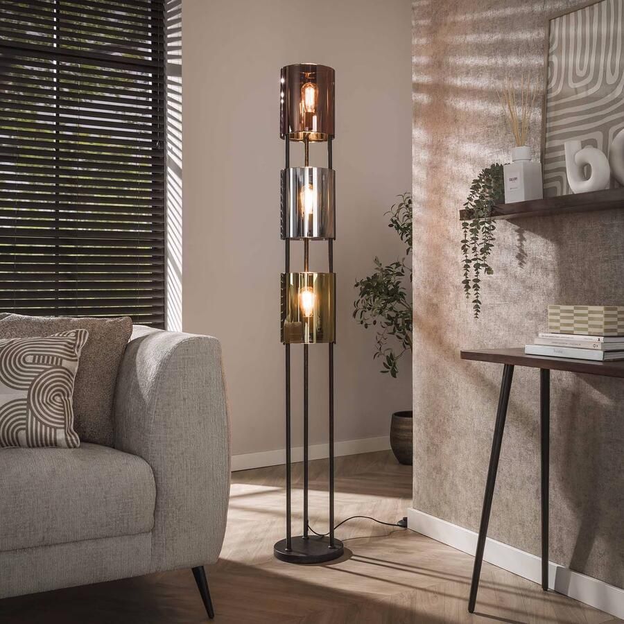 LifestyleFurn Vloerlamp Harout Glas 3-lamps Artic zwart