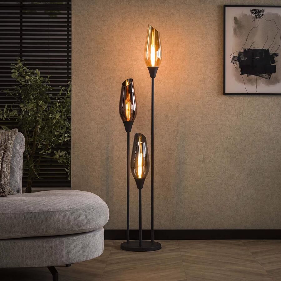 LifestyleFurn Vloerlamp Jenson Gemixt glas 168cm hoog Zwart