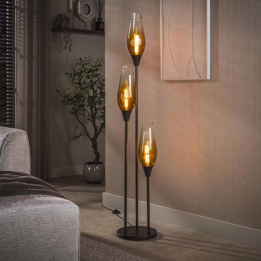 LifestyleFurn Vloerlamp Luvia Glas 3-lamps Sienna Bruin
