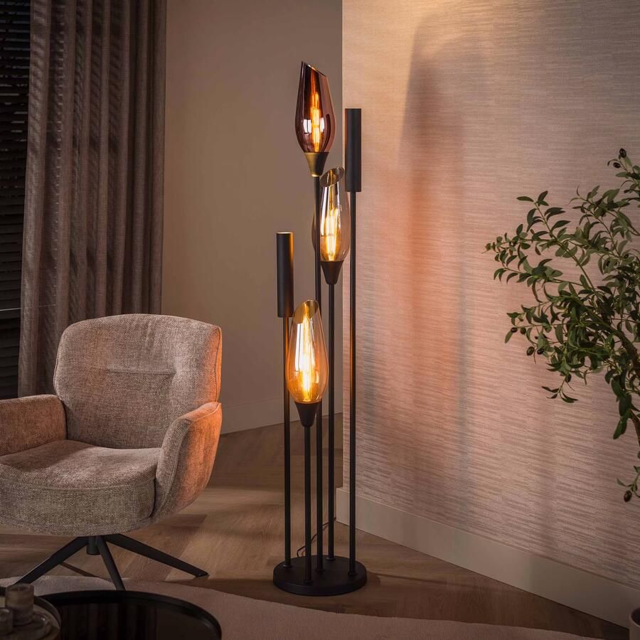 LifestyleFurn Vloerlamp Luvia Glas 5-lamps Zwart