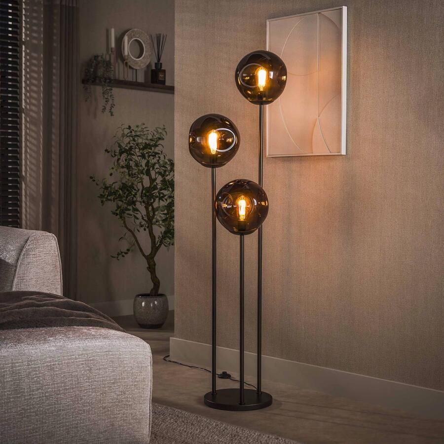 LifestyleFurn Vloerlamp Yair Glas 3-lamps Sienna Bruin