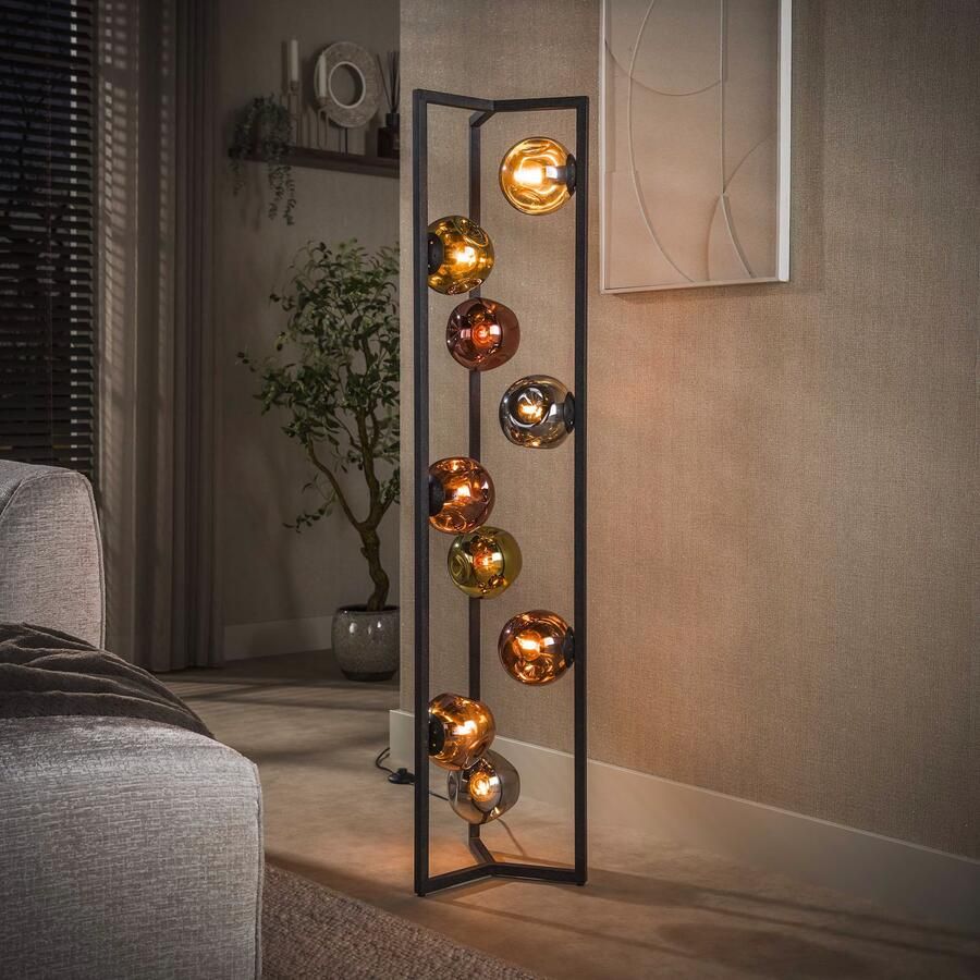 LifestyleFurn Vloerlamp Yair Glas 9-lamps Meerkleurig