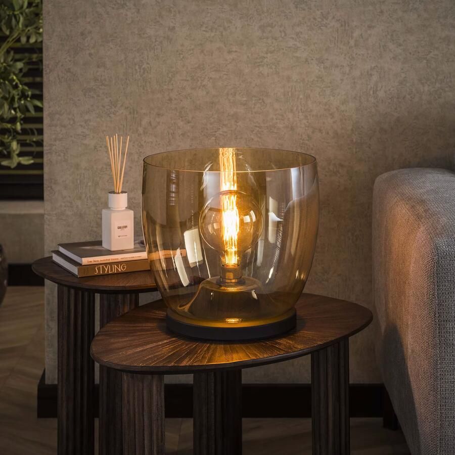 LifestyleFurn Vloerlamp Tafellamp Mikado Amber glas 32cm hoog