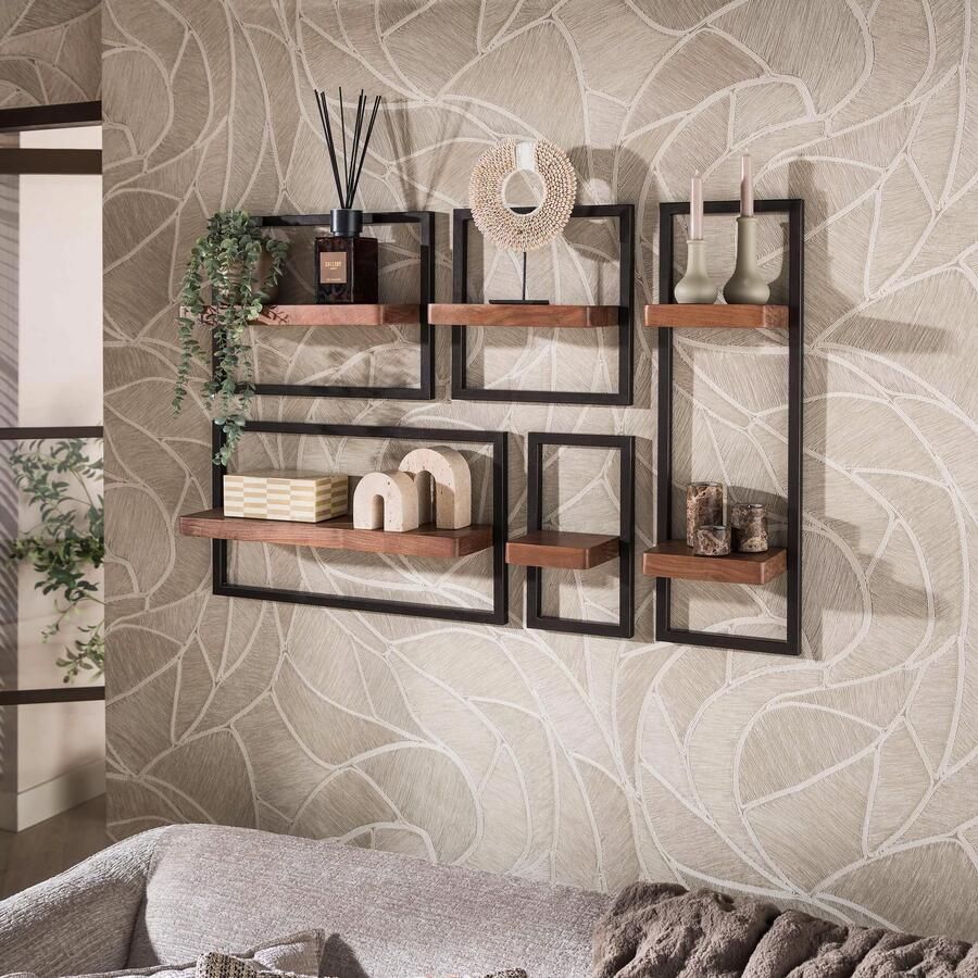 LifestyleFurn Wandplank Alania Acaciahout Set van 5 stuks Bruin