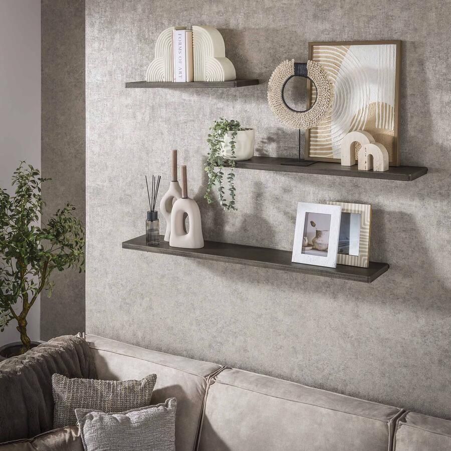 LifestyleFurn Wandplank Dishon Antiek Brass Set van 3 stuks Brons antiek