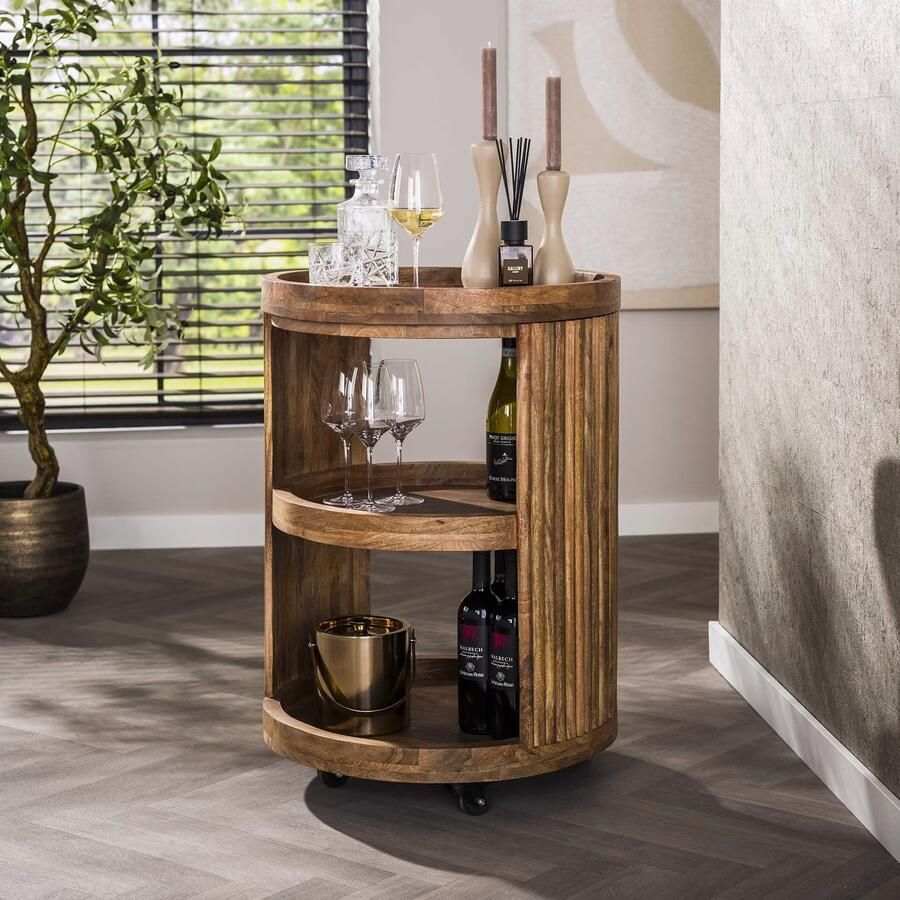 LifestyleFurn Wijntrolley Manna Mangohout Massief mango zand