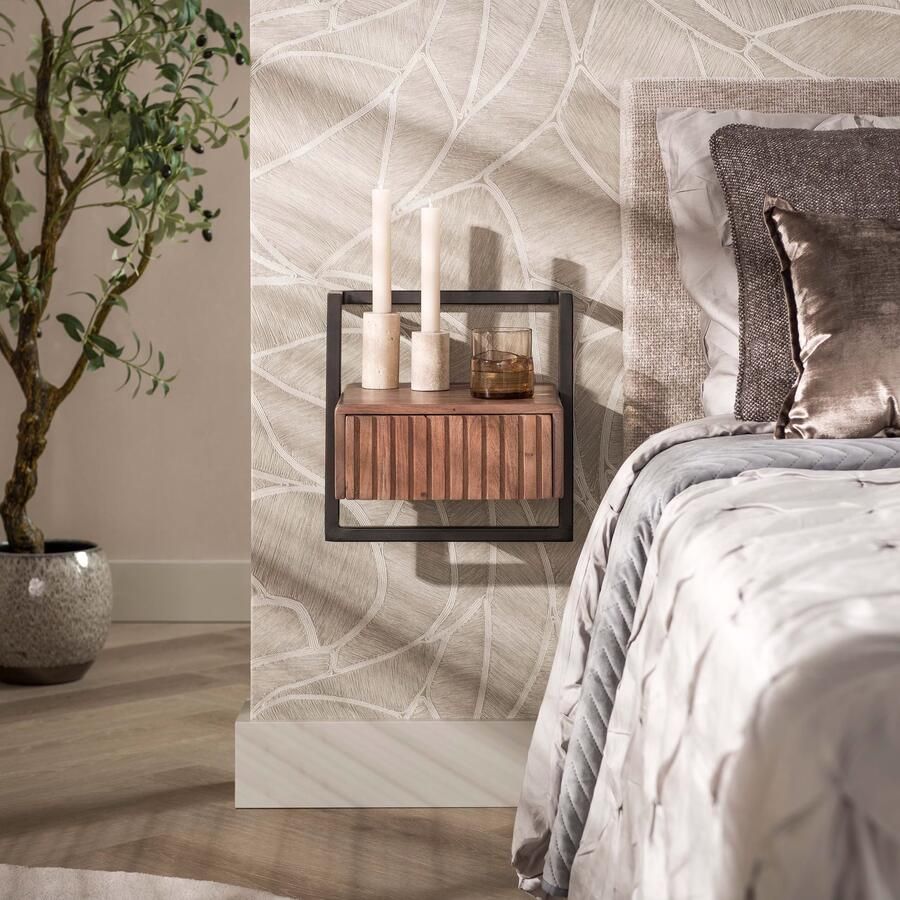 LifestyleFurn Zwevend Nachtkastje Alania Met 1 lade Acaciahout Bruin
