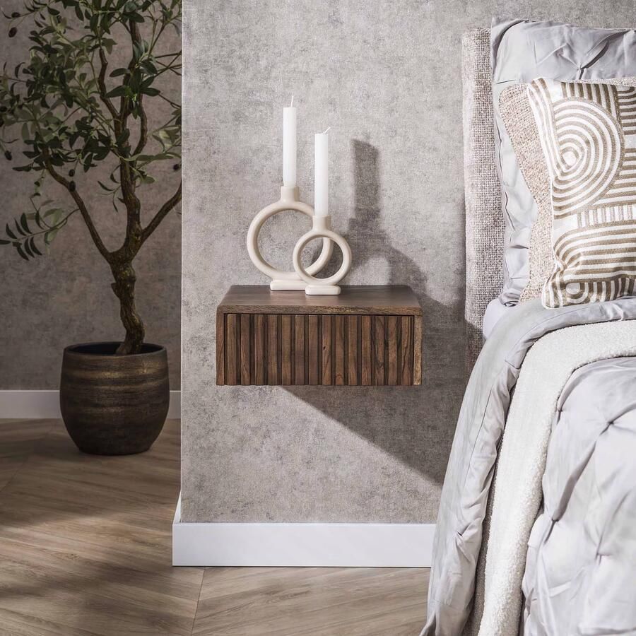 LifestyleFurn Zwevend Nachtkastje Alania Met 1 lade Acaciahout Massief acacia bruin